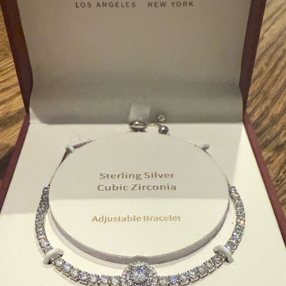 Rachel Zoe Sterling Silver Halo CZ Tennis Bracelet Adjustable New In Box! - Picture 4 of 4